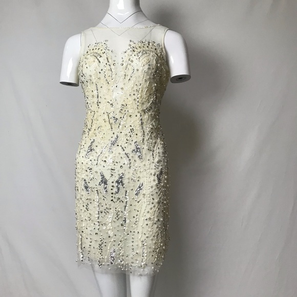beaded white mini dress